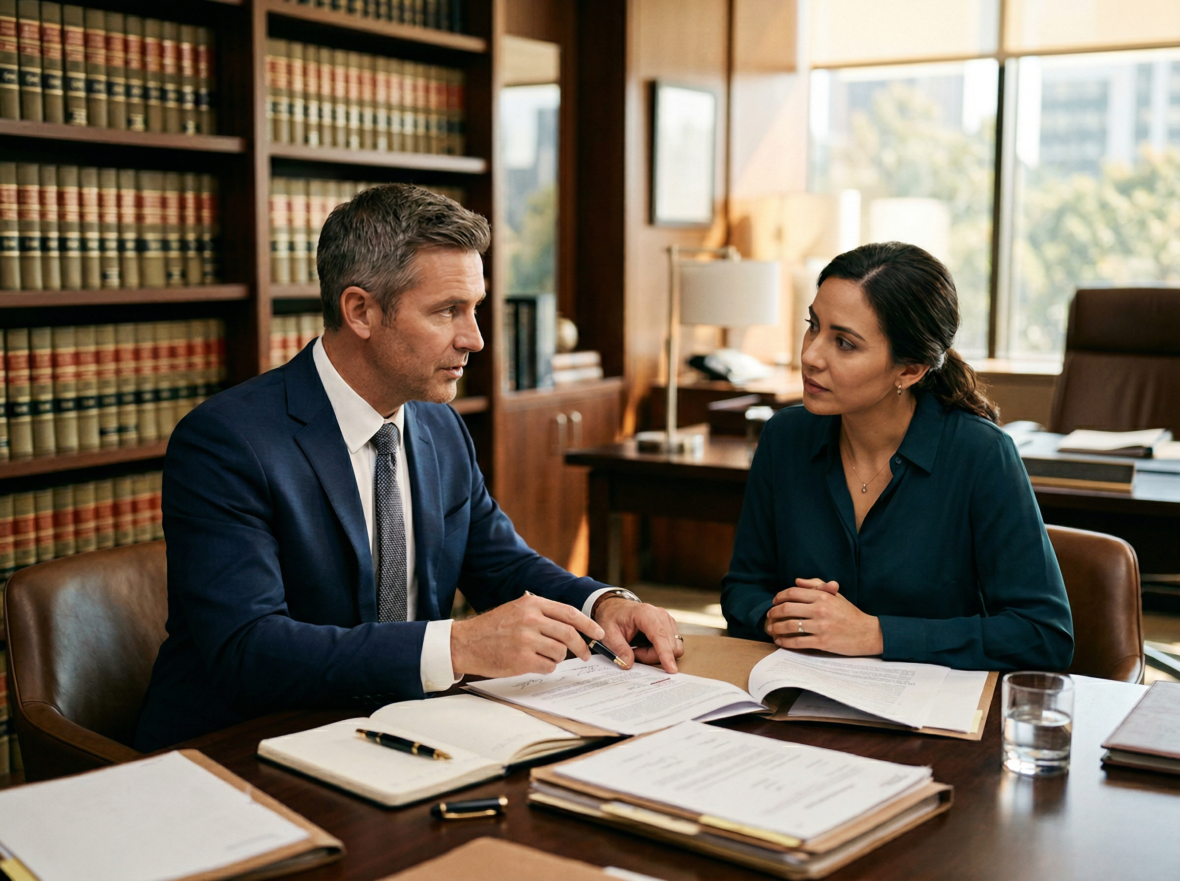 Attorney consulting with client